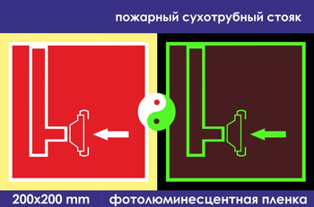 F08 пожарный сухотрубный стояк (ГОСТ 34428-2018, фотолюминесцентная пленка, 200х200 мм) - Знаки безопасности - Знаки пожарной безопасности - магазин "Охрана труда и Техника безопасности"