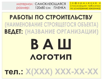 Информационный щит "работы по строительству" (пленка, 120х90 см) t07 - Охрана труда на строительных площадках - Информационные щиты - магазин "Охрана труда и Техника безопасности"